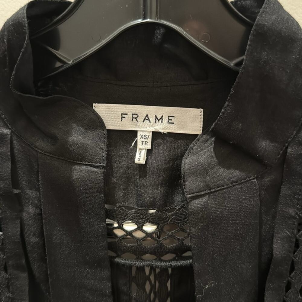 Frame Cali Ramie Lace Inset Tank Blouse with camisole in Noir Black XS - Picture 5 of 9